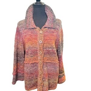 Colorful Striped Knit Cardigan Sweater Women's Button Up Collar Sz XL
